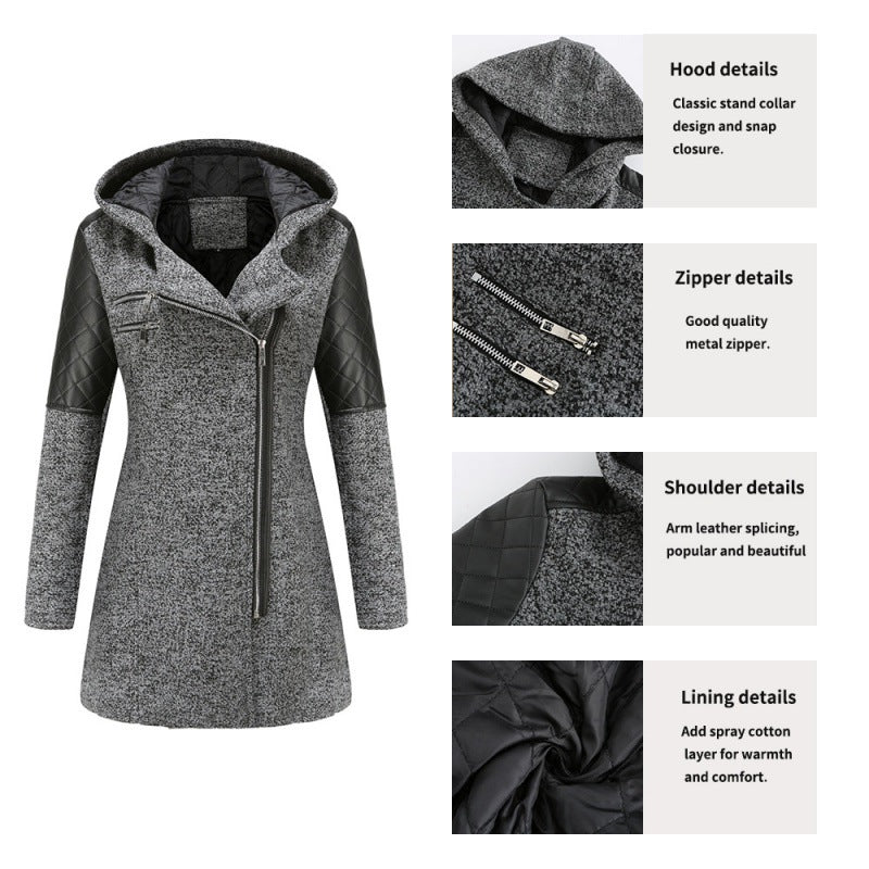 Women's Hooded Woolen Coat Warm Jacket