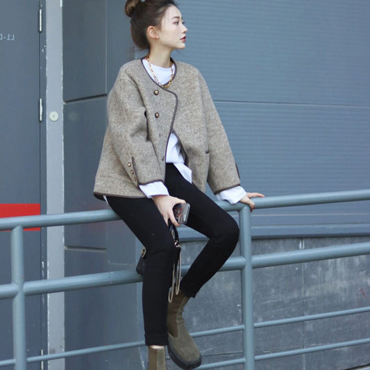 Double-sided Wool Overcoat Women's Short Simple Chanel Style Woolen