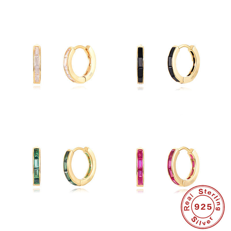 Sterling Silver Earrings Square Colorful Crystals