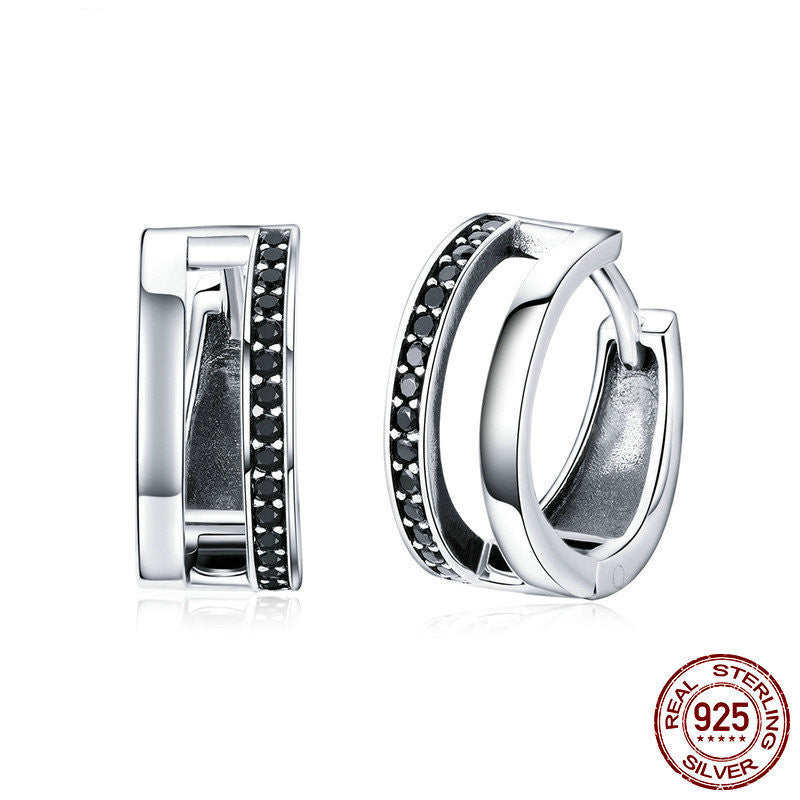 Women's Sterling Silver Inlaid Zircon Stud Earrings