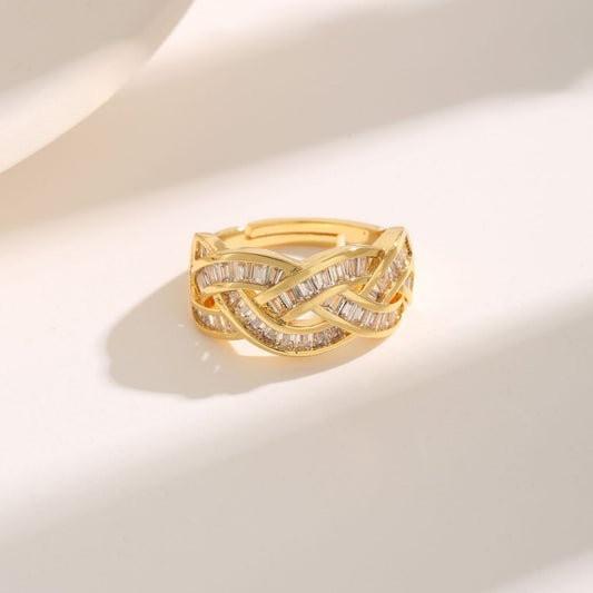 Affordable Luxury Twist Square Diamond Cross Hollow Ring