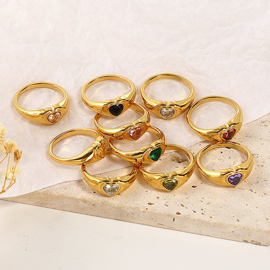 Design Heart-shaped Inlaid Zircon Titanium Steel Ring For Women