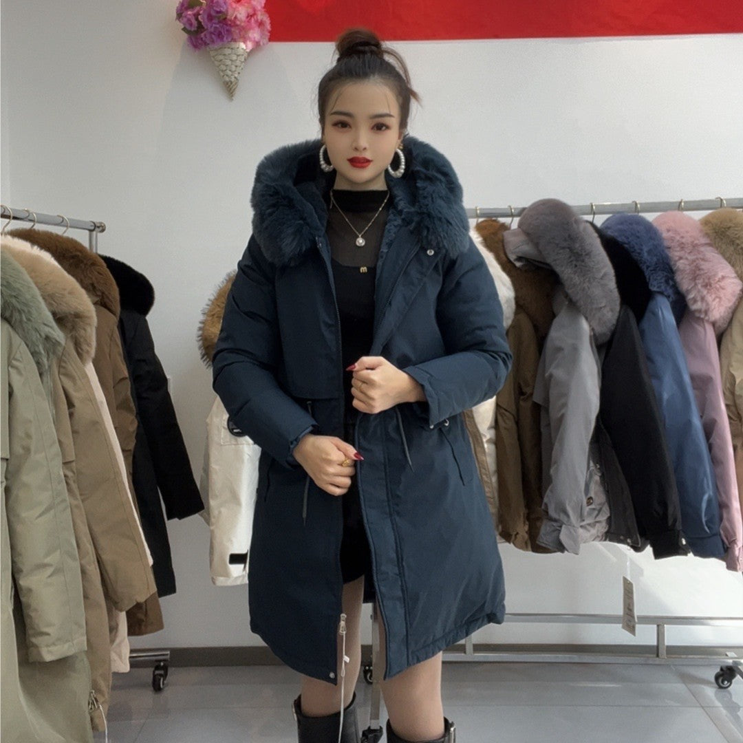 Women's Hooded Fleece Lined Padded Warm Keeping Big Fur Collar
