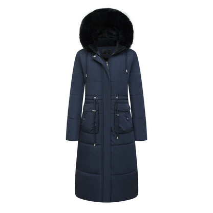 Women's Cotton Jacket Drawstring Cinched Hoodie Fleece-lined Warm