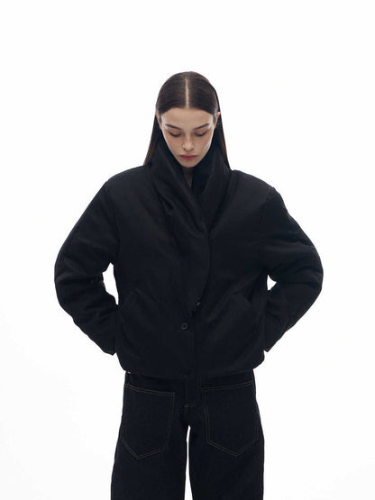 Wool Stand Cut Mink Fur Green Collar Coat Thick Cotton Clothing