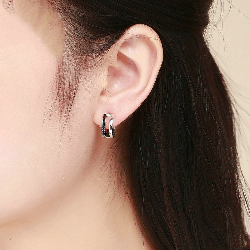 Women's Sterling Silver Inlaid Zircon Stud Earrings