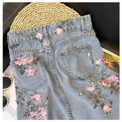 Large Design Split Denim Skirt