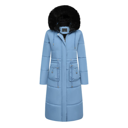 Women's Cotton Jacket Drawstring Cinched Hoodie Fleece-lined Warm