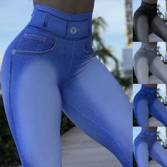 High Waist Camouflage Slim Fashion Button Stitching Casual Feet Trousers