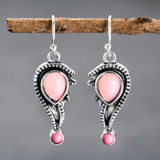 Ornament Antique Silver Vintage Personality Inlaid  Gem Eardrop Earring
