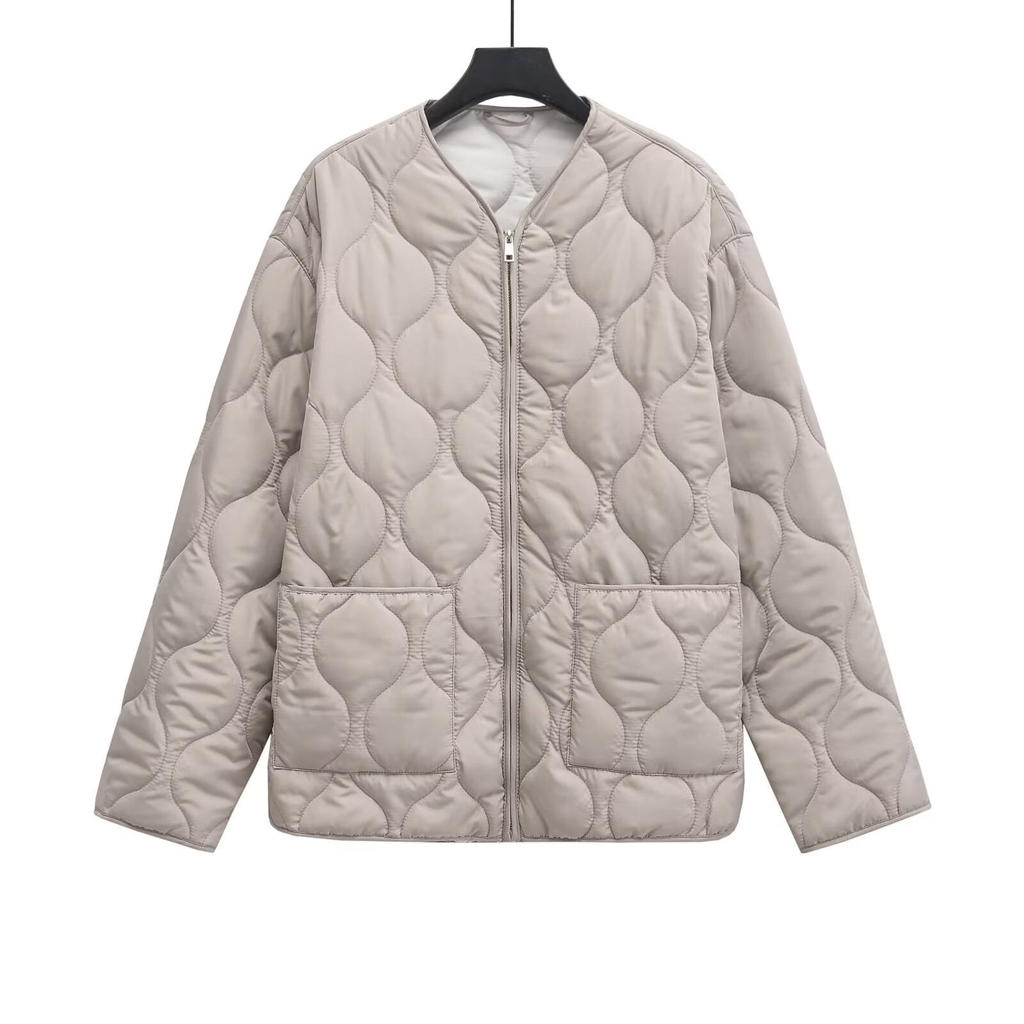 New All-match Rhombus Line Hemming Design Zipper Pocket Jacket