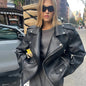 Locomotive Style Zipper Brown Short Suit Leather Coat Women