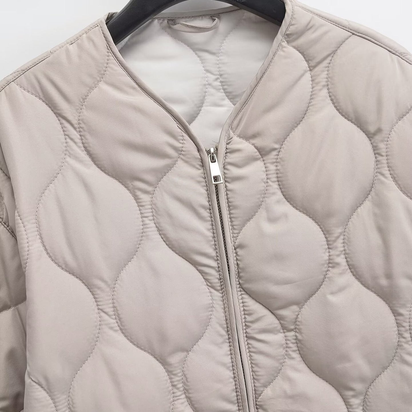 New All-match Rhombus Line Hemming Design Zipper Pocket Jacket
