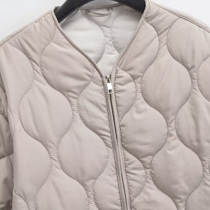 New All-match Rhombus Line Hemming Design Zipper Pocket Jacket