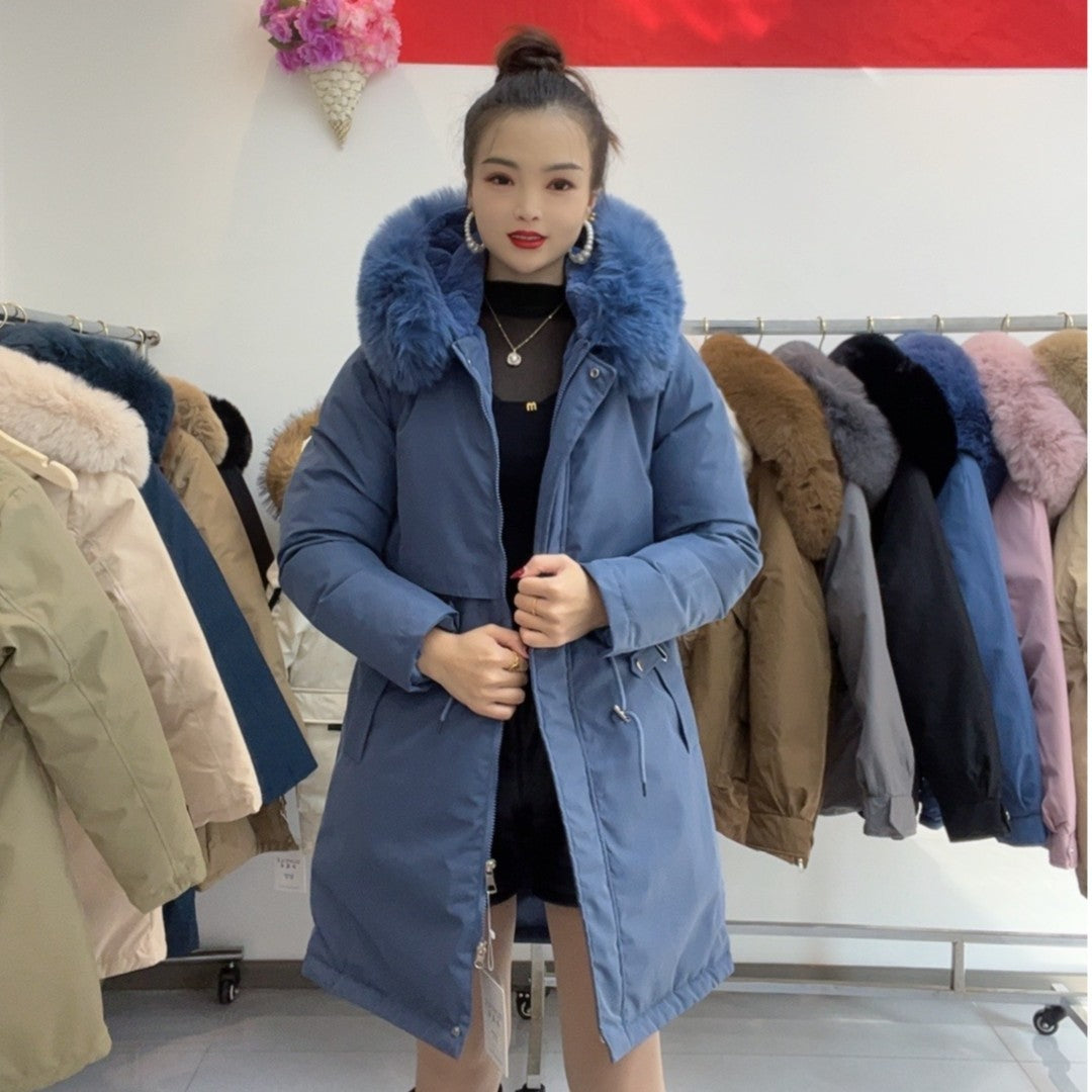Women's Hooded Fleece Lined Padded Warm Keeping Big Fur Collar