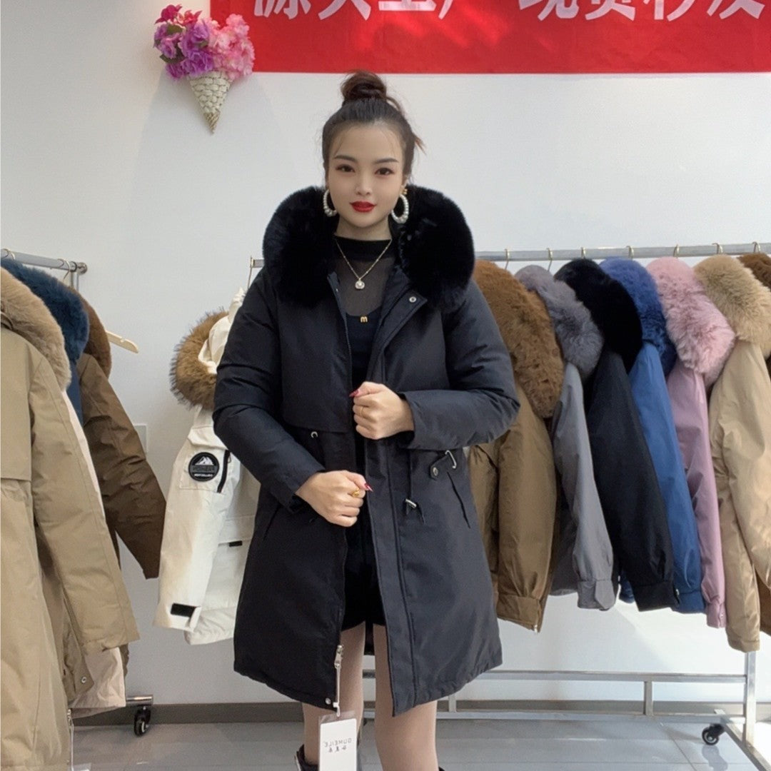 Women's Hooded Fleece Lined Padded Warm Keeping Big Fur Collar