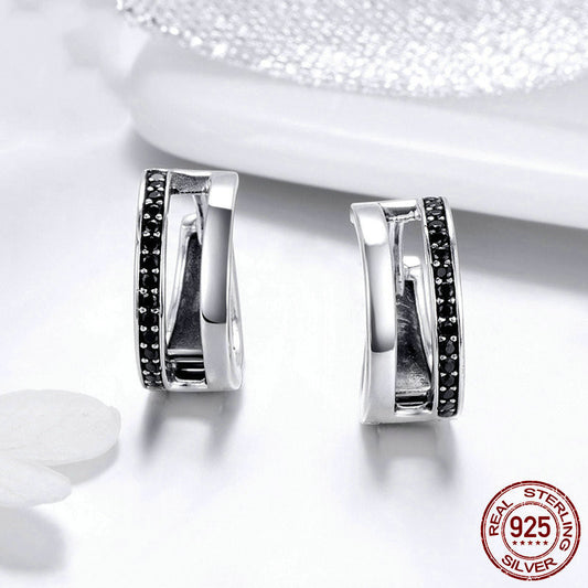 Women's Sterling Silver Inlaid Zircon Stud Earrings