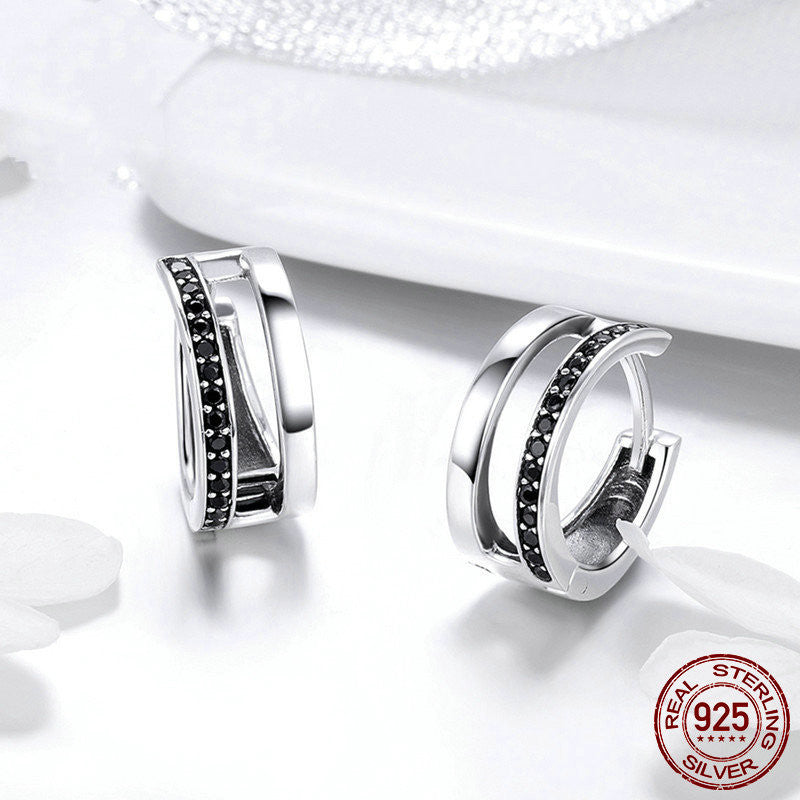 Women's Sterling Silver Inlaid Zircon Stud Earrings