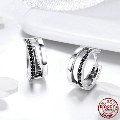 Women's Sterling Silver Inlaid Zircon Stud Earrings