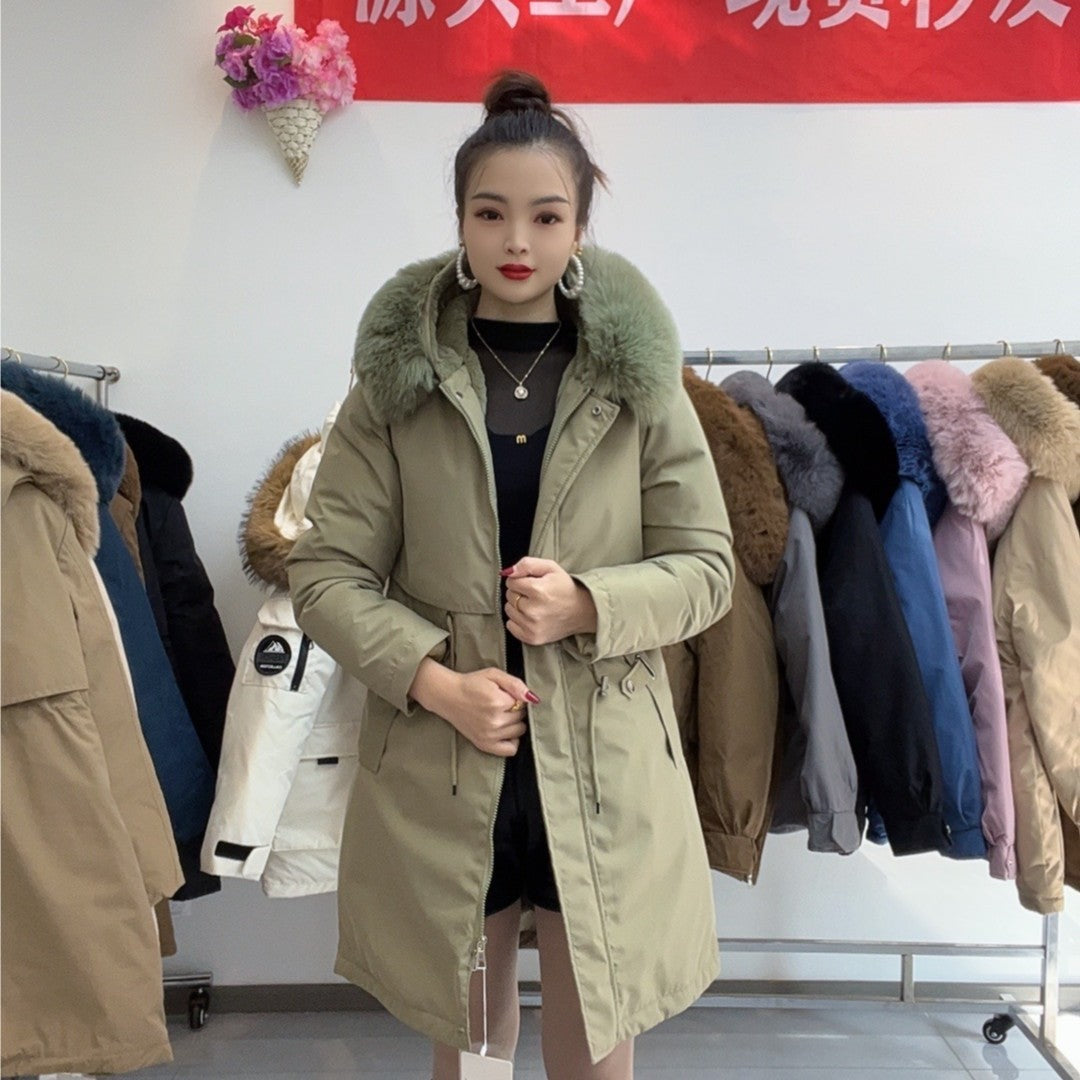 Women's Hooded Fleece Lined Padded Warm Keeping Big Fur Collar