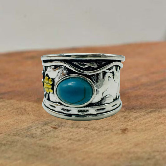 Vintage Turquoise Male And Female Personality Ring